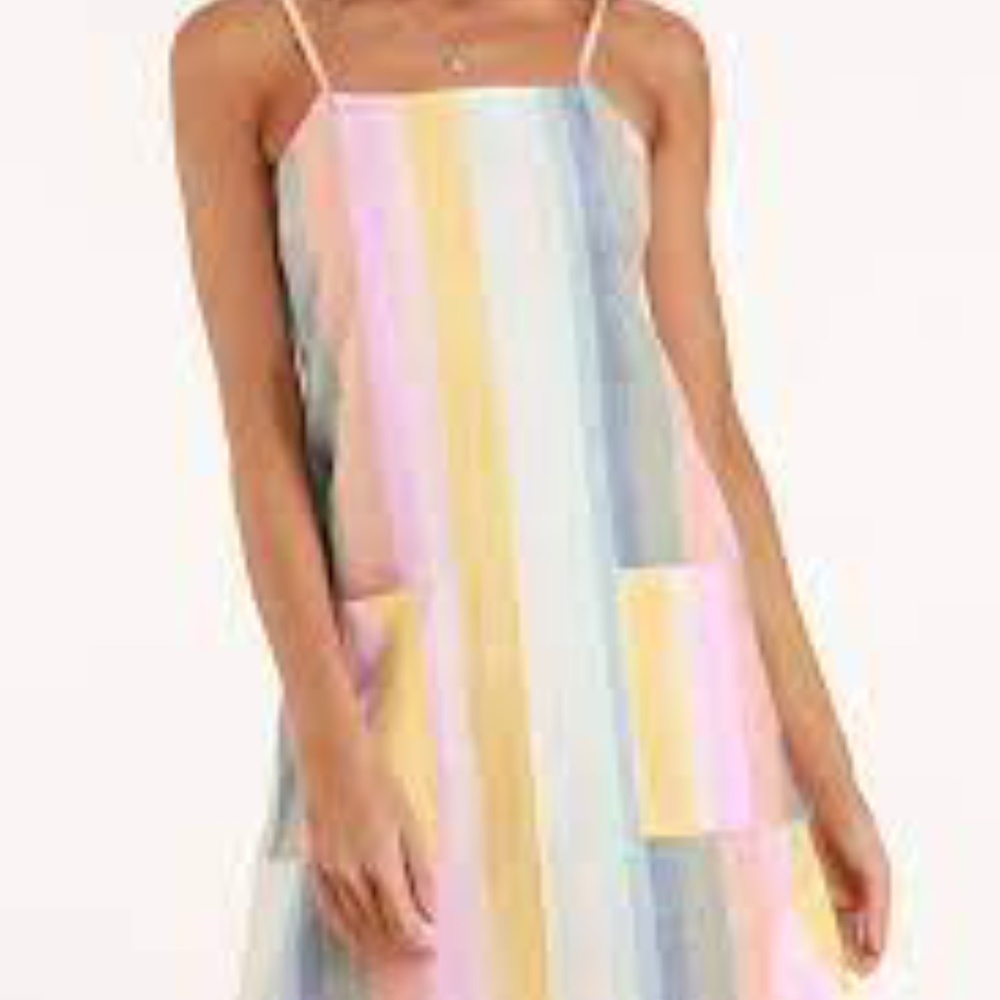 Straight Round Multi Striped Woven Slip Dress